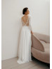 Lace Chiffon V Open Back Minimalist Wedding Dress